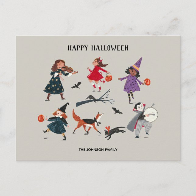 Halloween trick or treat kids holiday postcard (Front)