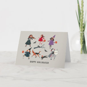 Halloween trick or treat kids holiday postcard