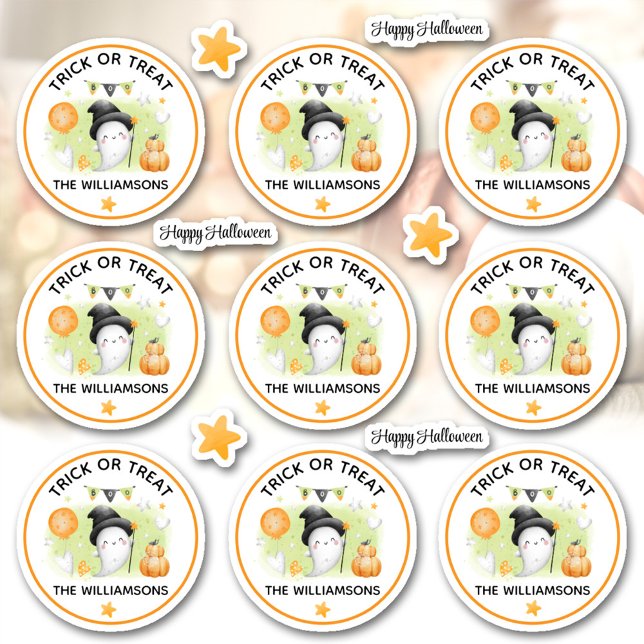 Halloween Trick Or Treat Name Ghost Kiss Cut (Halloween Trick Or Treat Name Ghost Kiss Cut Sticker)