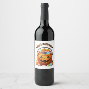 Halloween Trick Or Treat Pail & Candy Wine Label