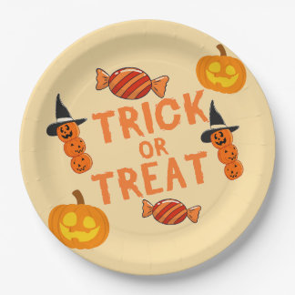Halloween "Trick or Treat" Paper Plates with Pumpk