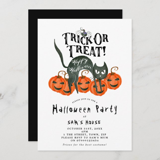 Halloween trick or treat party invitation (Front/Back)