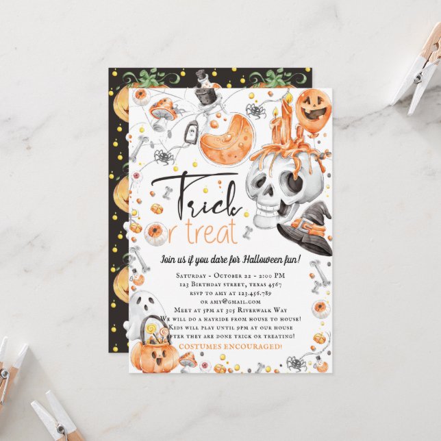 Halloween Trick Or Treat Party Invitation (Front/Back In Situ)