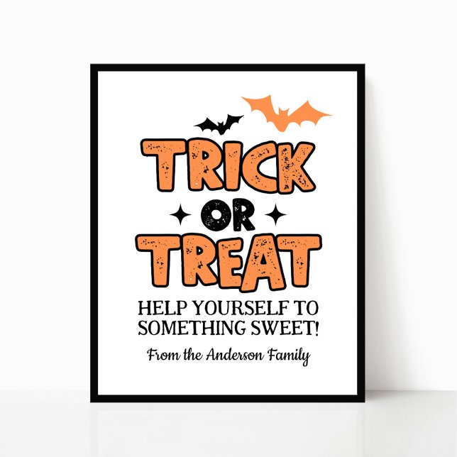 Halloween Trick or Treat Party Table Sign (Customizable Trick or Treat Help Yourself to Something Sweet Halloween Sign)