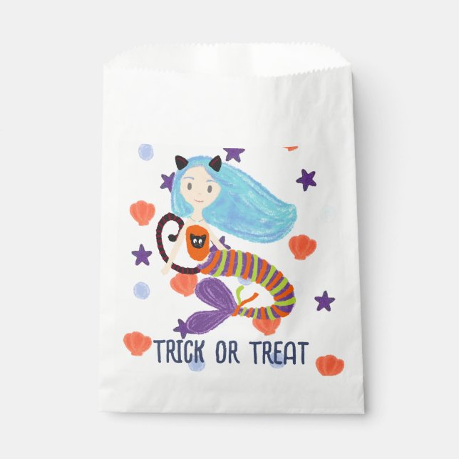 Halloween Trick or Treat Pastel Mermaid Cat  Favour Bag (Front)
