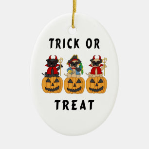 Halloween Trick or Treat Pug Dogs Ceramic Tree Decoration