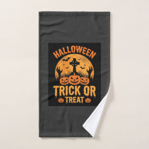 Halloween Trick or Treat Pumpkin Graveyard Design Hand Towel