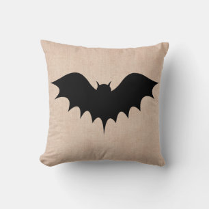 Halloween Trick or Treat Scary Bat Burlap Cushion