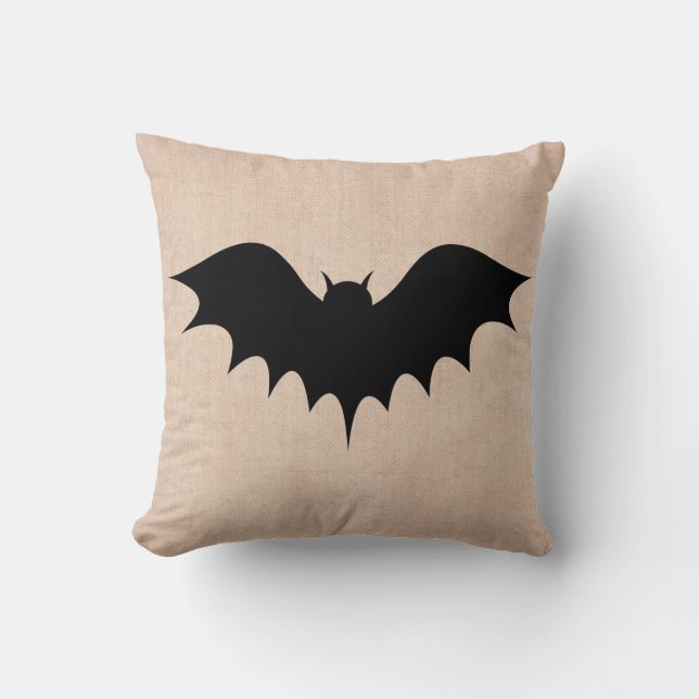 Halloween Trick or Treat Scary Bat Burlap Cushion (Front)