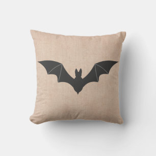 Halloween Trick or Treat Scary Bat Burlap Cushion