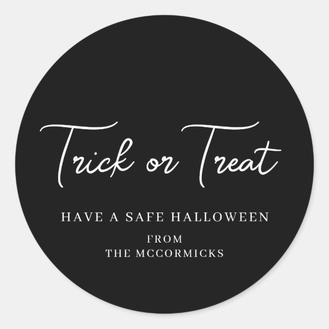 Halloween Trick or Treat Script Party Favour Classic Round Sticker (Front)