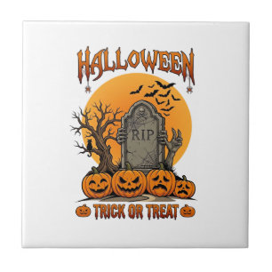 Halloween Trick Or Treat Tombstone Zombie Hands Pu Ceramic Tile