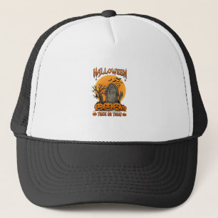 Halloween Trick Or Treat Tombstone Zombie Hands Pu Trucker Hat