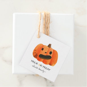 Halloween Trick or Treat Watercolor Pumpkin Kids' Favour Tags