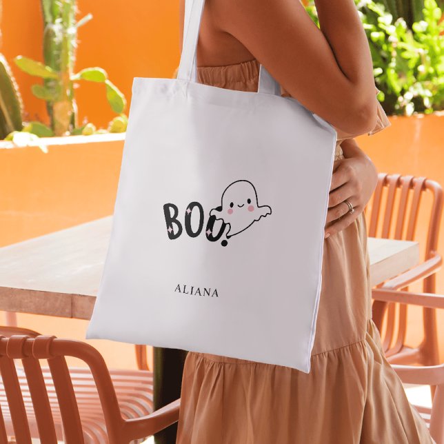 Halloween Trick or Treat Whimsical Cute Ghost Boo Tote Bag (Creator Uploaded)