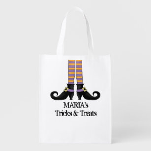 Halloween Trick Or Treat Whimsical Witch Shoes Reusable Grocery Bag