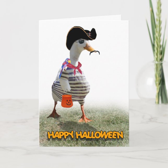 Halloween Trick or Treating Pirate Duck Card (Front)
