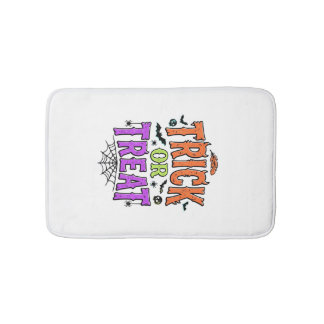 Halloween Trick Treat Funny Spider Web Retro_1 Bath Mat