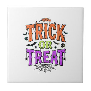 Halloween Trick Treat Funny Spider Web Retro_1 Ceramic Tile