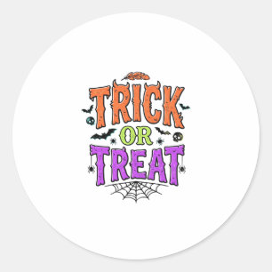 Halloween Trick Treat Funny Spider Web Retro_1 Classic Round Sticker
