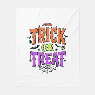Halloween Trick Treat Funny Spider Web Retro_1 Fleece Blanket