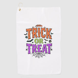 Halloween Trick Treat Funny Spider Web Retro_1 Golf Towel