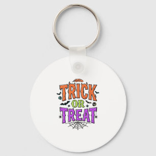 Halloween Trick Treat Funny Spider Web Retro_1 Key Ring