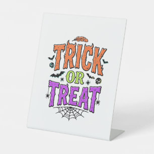 Halloween Trick Treat Funny Spider Web Retro_1 Pedestal Sign