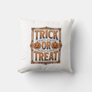Halloween Trick Treat Pumpkin Skulls Vintage Engra Cushion
