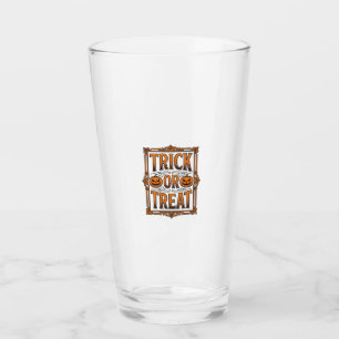 Halloween Trick Treat Pumpkin Skulls Vintage Engra Glass