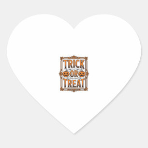 Halloween Trick Treat Pumpkin Skulls Vintage Engra Heart Sticker