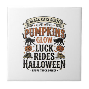 Halloween Truck Driver Shirt with Black Cats and P Ceramic Tile