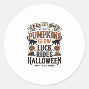 Halloween Truck Driver Shirt with Black Cats and P Classic Round Sticker