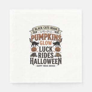 Halloween Truck Driver Shirt with Black Cats and P Napkin