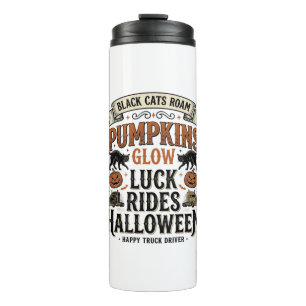 Halloween Truck Driver Shirt with Black Cats and P Thermal Tumbler