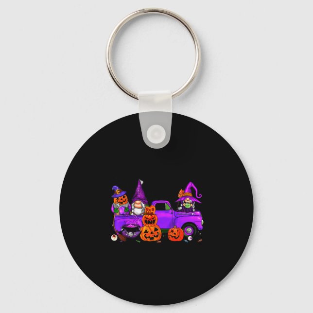 Halloween Truck Gnome Witch Pumpkin Boo Ghost Funn Key Ring (Front)