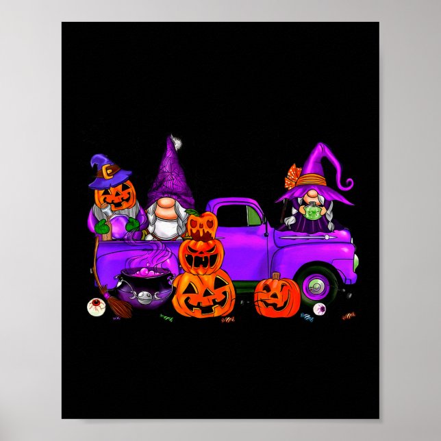 Halloween Truck Gnome Witch Pumpkin Boo Ghost Funn Poster (Front)