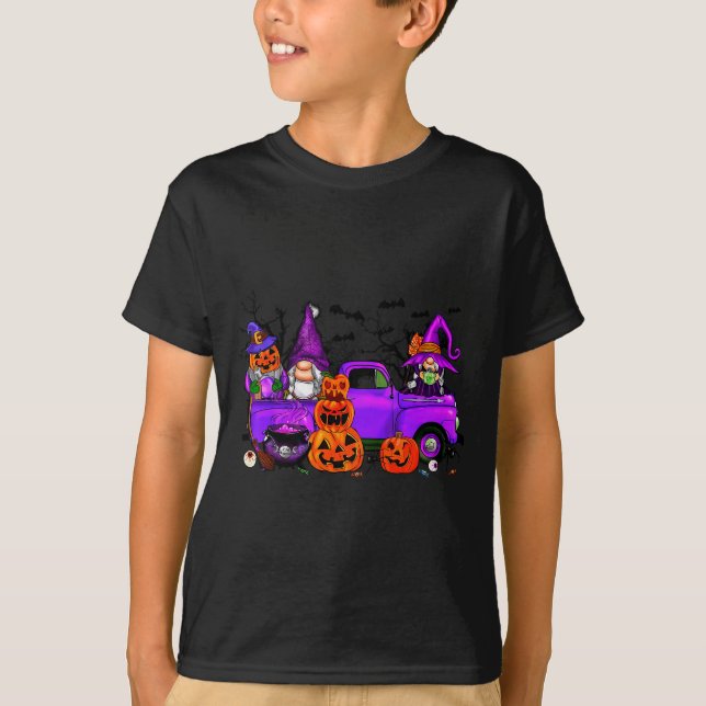 Halloween Truck Gnome Witch Pumpkin Boo Ghost Funn T-Shirt (Front)