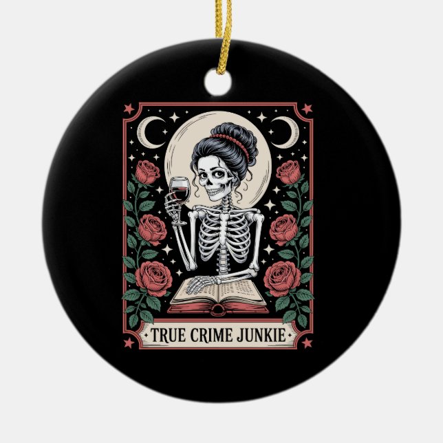 Halloween True Crime Junkie Tarot Card Ceramic Ornament (Front)