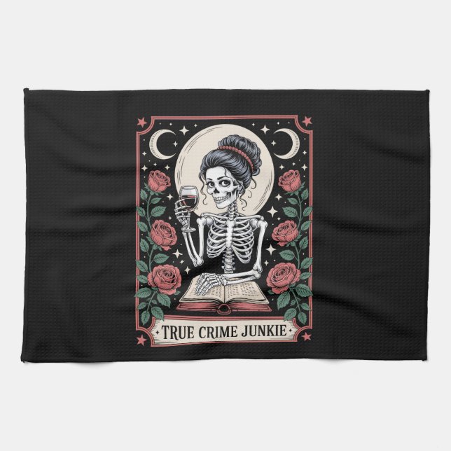 Halloween True Crime Junkie Tarot Card Tea Towel (Horizontal)