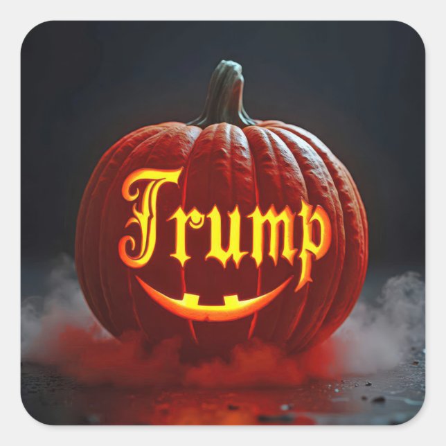 Halloween Trump Jack-o-lantern In Mist Square Sticker (Front)