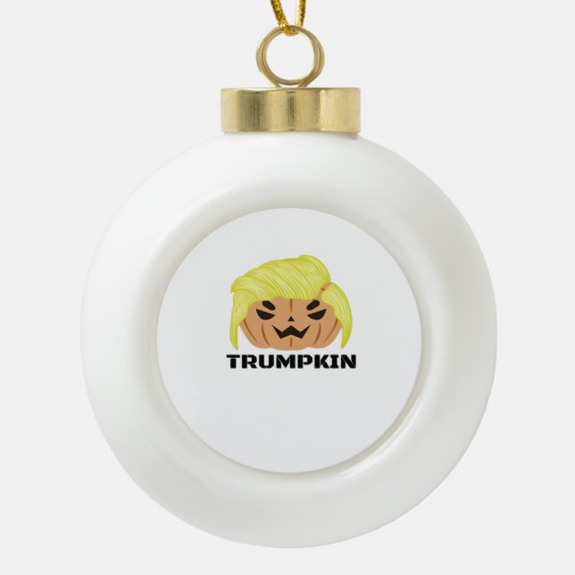 Halloween Trumpkin Classic Ceramic Ball Christmas Ornament (Front)