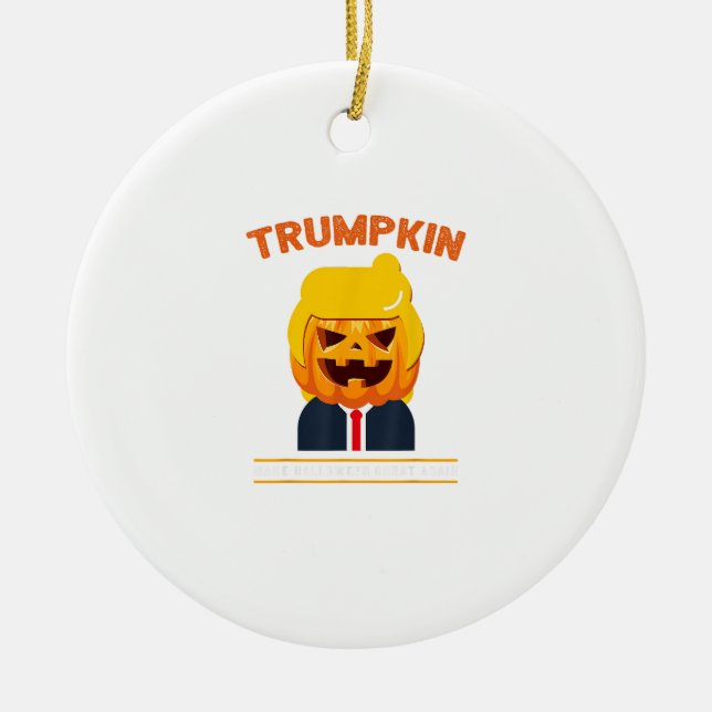 Halloween Trumpkin Funny  Pumpkin Halloween Ceramic Ornament (Front)