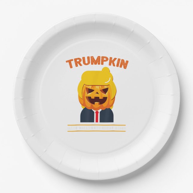 Halloween Trumpkin Funny  Pumpkin Halloween Paper Plate (Front)