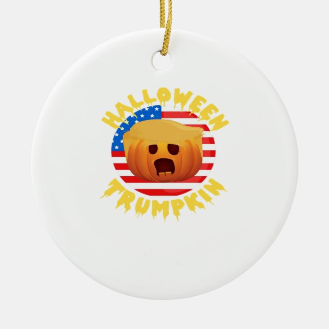 Halloween Trumpkin Funny Pumpkin  Parody Ceramic Ornament (Front)