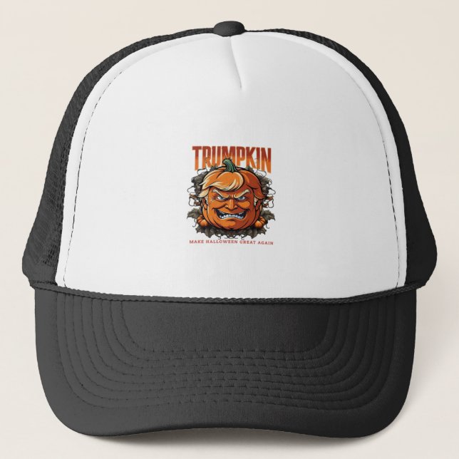 Halloween Trumpkin Make Halloween Great Again Tren Trucker Hat (Front)