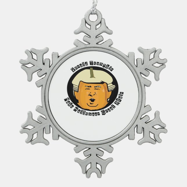 Halloween Trumpkin Pumpkin Classic Snowflake Pewter Christmas Ornament (Front)