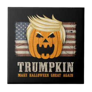 Halloween Trumpkin Vintage US Flag Funny Ceramic Tile