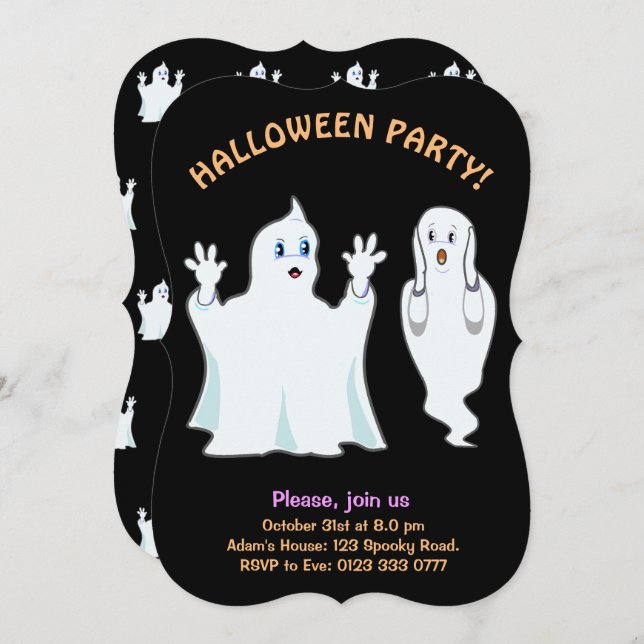 Halloween Trumpy & Munchy Ghosts Invitation (Front/Back)