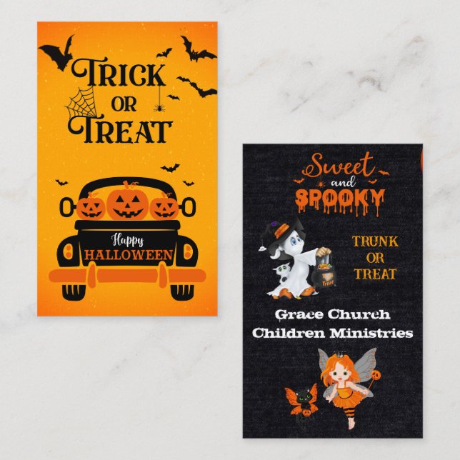 Halloween Trunk or Treat Sponsor Insert 100 Cards (Front/Back)